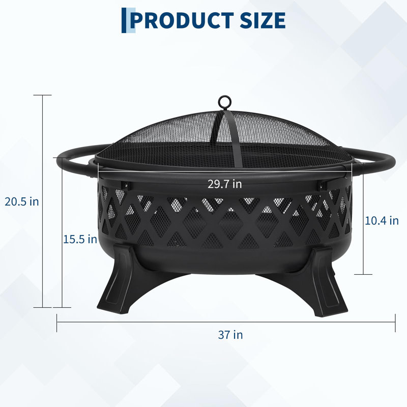 Outdoor Fire Pit with Spark Screen Cover, 37 Inch Wood Burning Fire Pit with Stoker Tool, Portable Firepits