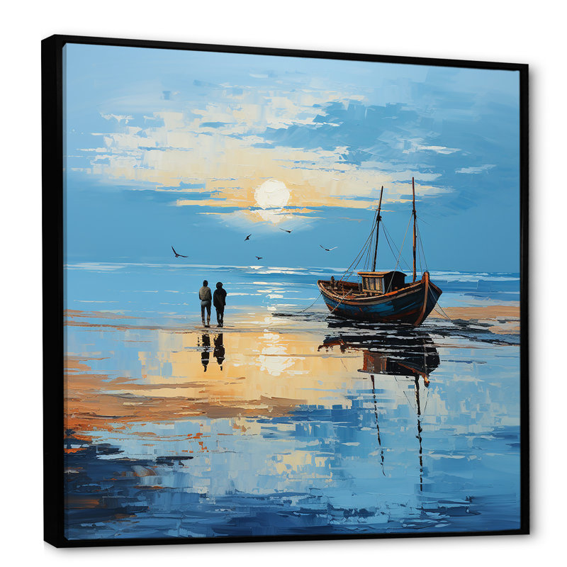 Coucher de soleil sur la toile, Cadre flottant noir, H 16 po x l 16 po x P 1 po