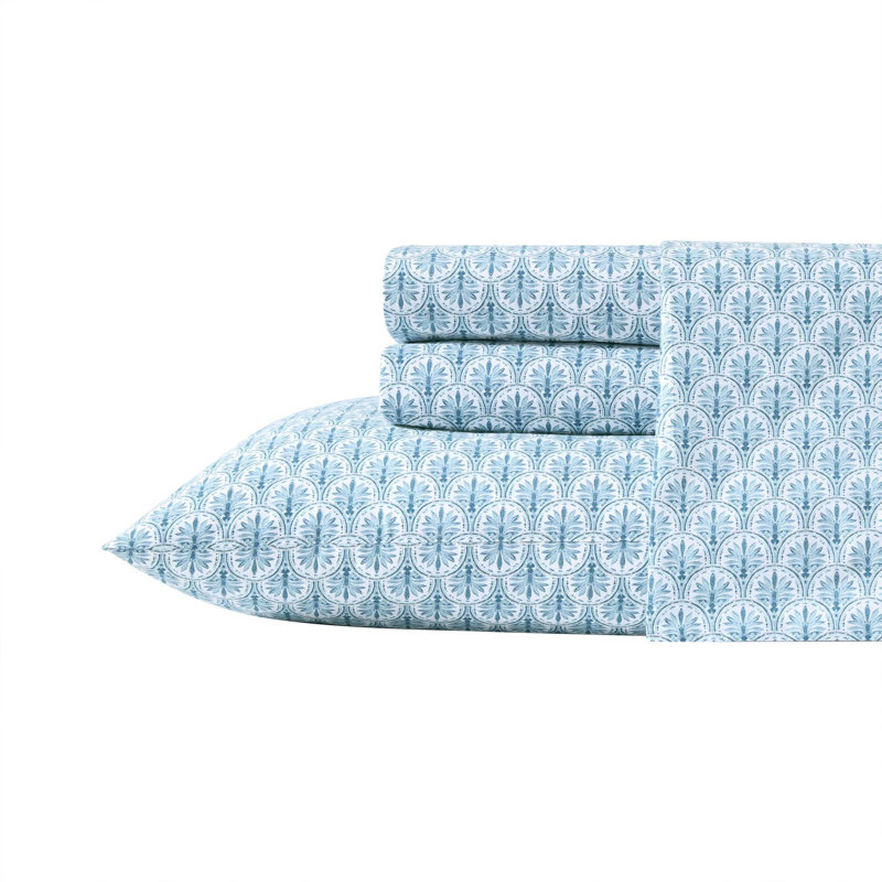 Tommy Bahama Printed Percale Cotton Sheet Set, King Sheet Set with 2 Pillowcases, Blue Coastal Batik