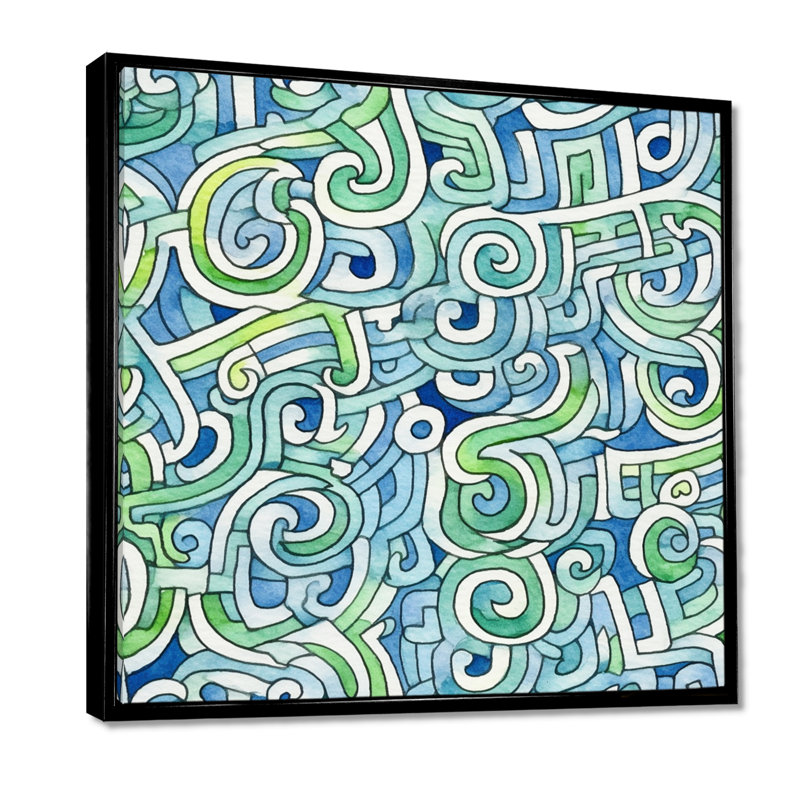 «Abstract Waves Geometric - Abstract Modern Waves», reproduction d'art murale, Toile avec cadre flottant noir
