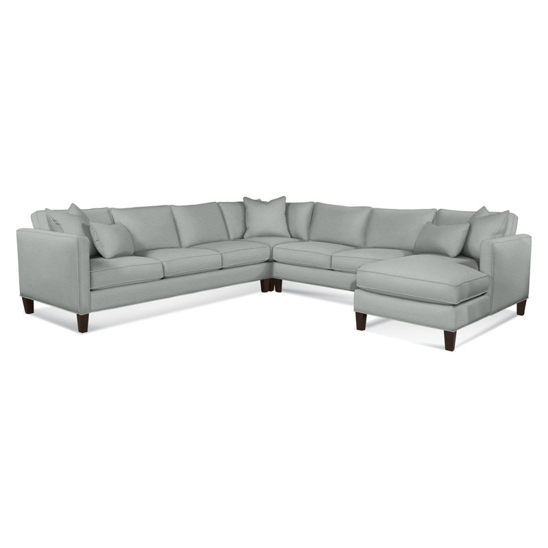 Sectional, Sunbrella Blue Pinstripe; 6205-64, Right Hand Facing, Java