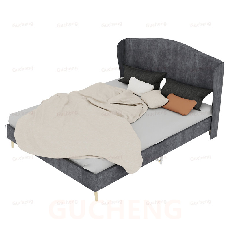 Lit luxueux rembourré en velours avec tête de lit capitonnée, structure robuste pour le confort et le style