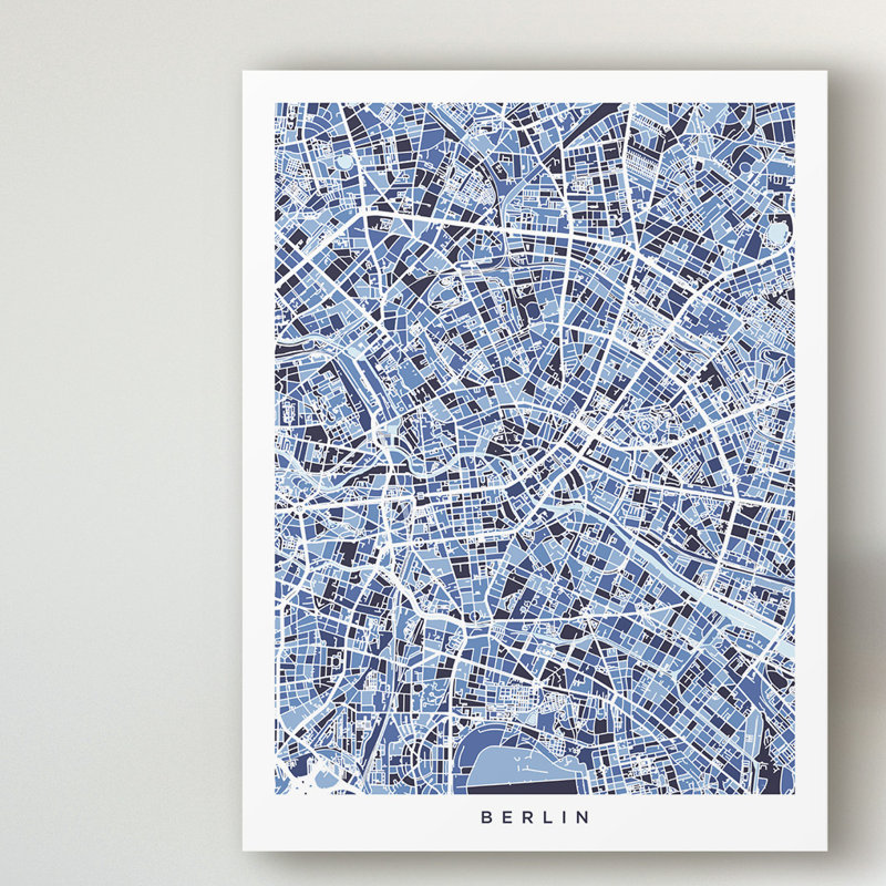 « berlin germany city map blue », impression sur toile tendue, H 32 po x l 24 po x P 2 po