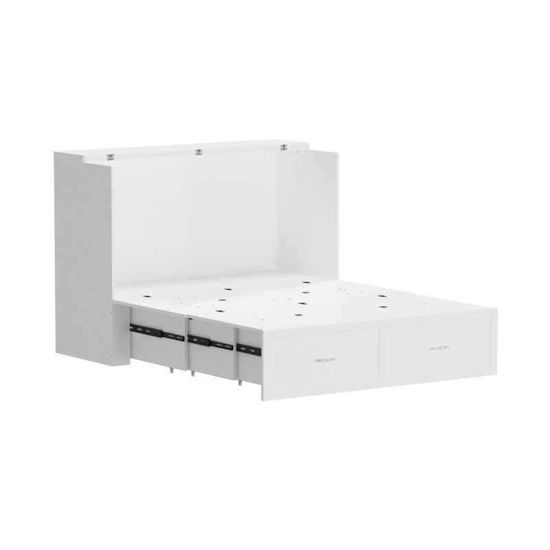 Ensemble de chambre à coucher moderne blanc - lit de rangement pliant complet, commode à 12 tiroirs et table de chevet avec pieds en métal