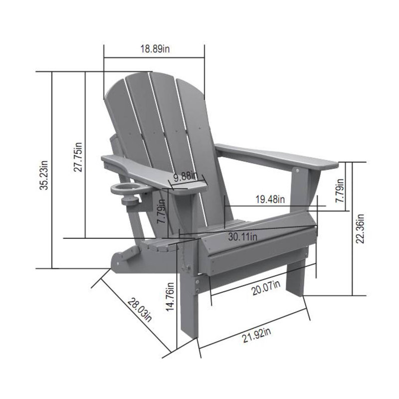 Versatile Folding Adirondack Chair Set With Side Table In Grey