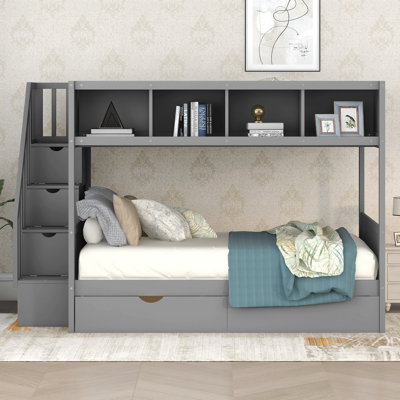 Gurutz Twin over Full 5 Drawer Standard Bunk Bed with Shelves by Harriet Bee