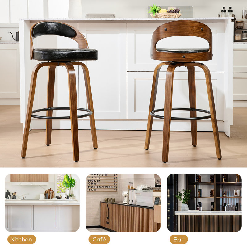 Swivel Bar Stools, 26.8'' Upholstered Counter Stool with Wood Back