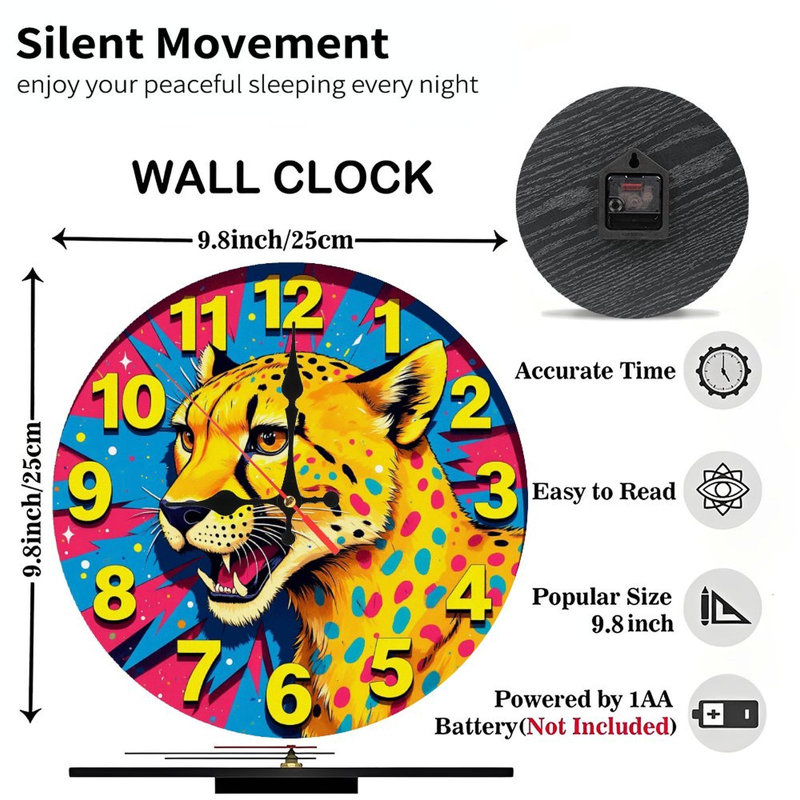 Horloge guépard, conception pop art