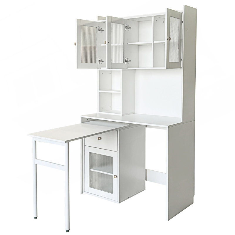 Bureau d'ordinateur multifonctionnel avec bureau rotatif à 90 degrés, Blanc