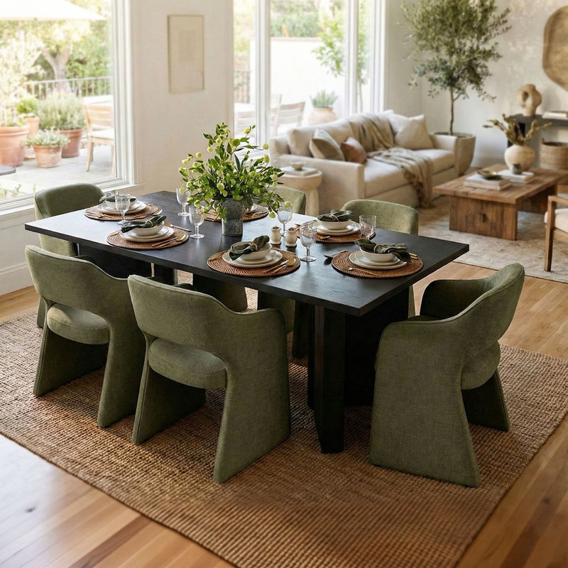 19" Seat Height Upholstered Dining Armchair, Olive Green