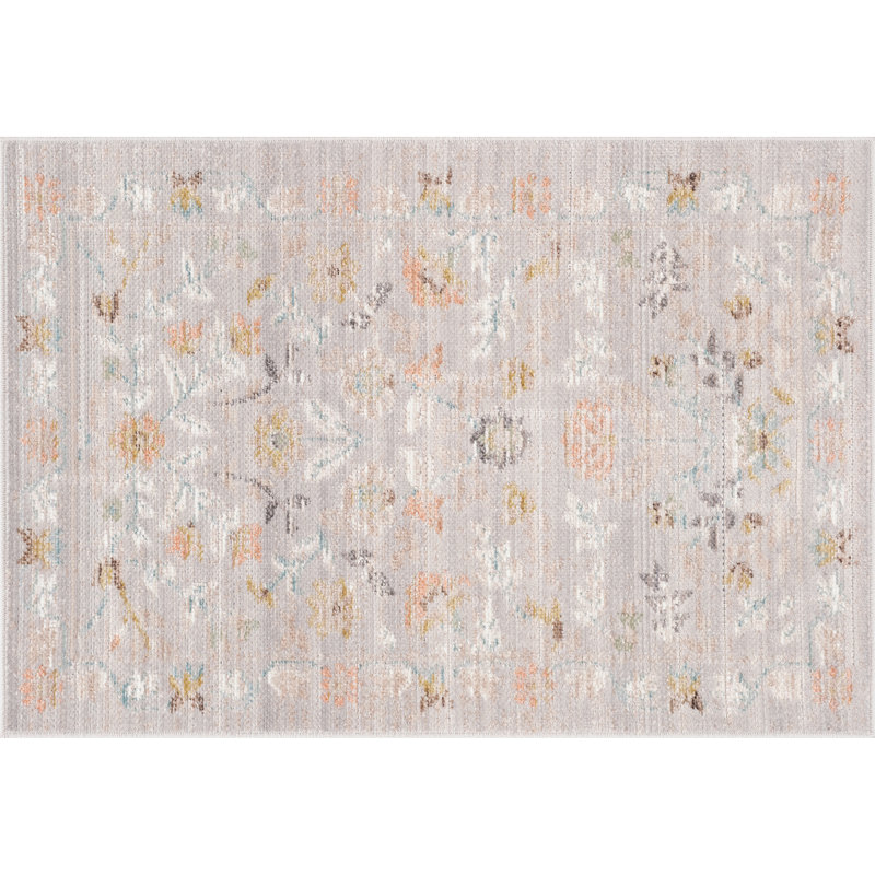 Tapis oriental gris traditionnel en polyester Helen, Rectangulaire 2 pi x 3 pi