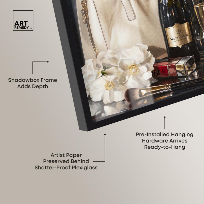 «Cheers to Starry Glam Shadowbox Print» par Art Remedy, H 16 po x l 11 po, Noir