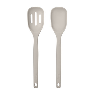 Tovolo Elements Silicone Mixing and Slotted Spoon Set of 2 for Non-Stick Cooking, Warm Gray
