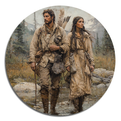 Art mural rond en métal Lewis and Clark Expedition In 1804 II - Native American Warrior