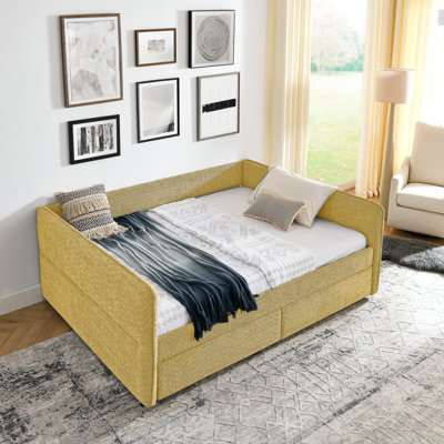 Queen Size Daybed With Two Drawers Upholstered Tufted Sofa Bed, Boucle Fabric (88"X65.5"X29.5")