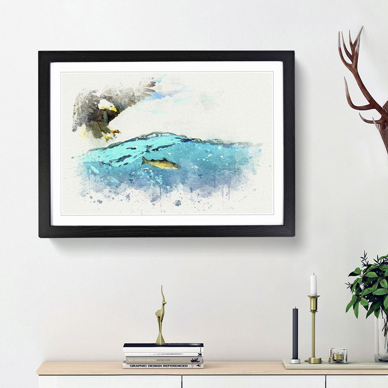 Eagle Hunting for Fish - Picture Frame Graphic Art Print, Black Framed, 36cm H x 48cm W x 2cm D