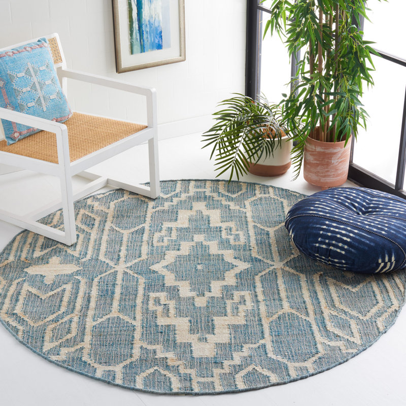 Natural Fiber Flat Weave Jute Southwestern Rug, Round 6'
