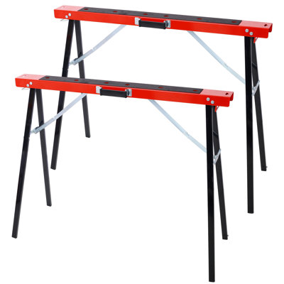 Saw Horses 2 Pack, Folding Portable Heavy Duty Steel Sawhorse With Fast Open Legs, Convenient Handle & Non-slip Surface, 275 Lbs Capacity Each For Garage Workshop – Fully Assembled