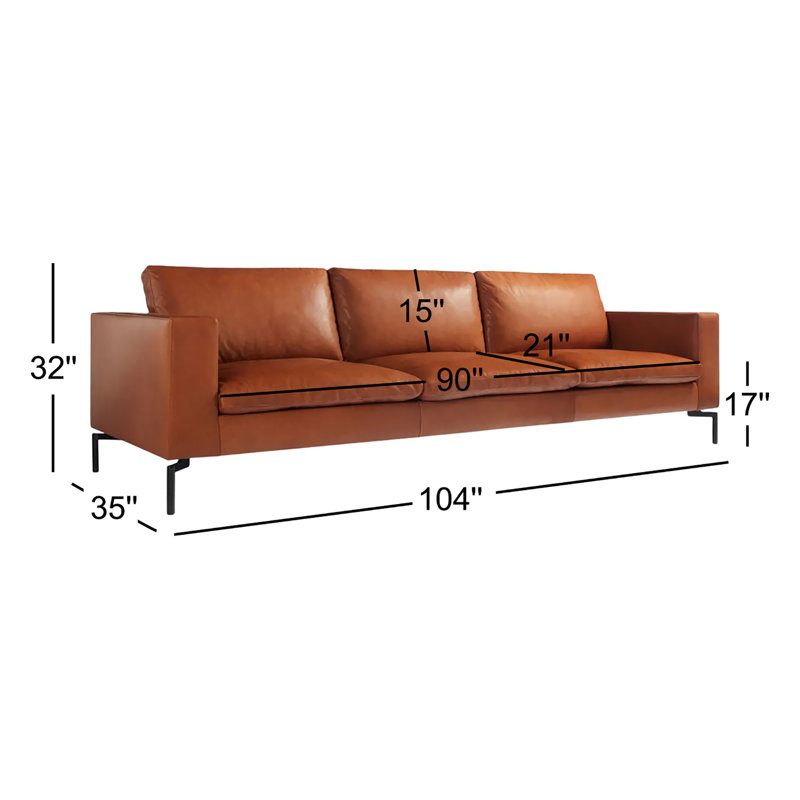 New Standard Sofa, Toffee Genuine Leather, 32" H x 104" W x 35" D