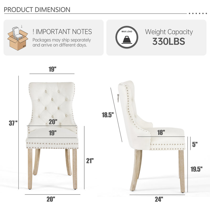 Chaise de salle à manger capitonnée, chaises de revêtement avec têtes de clou et anneau de traction (ensemble de 6), 6