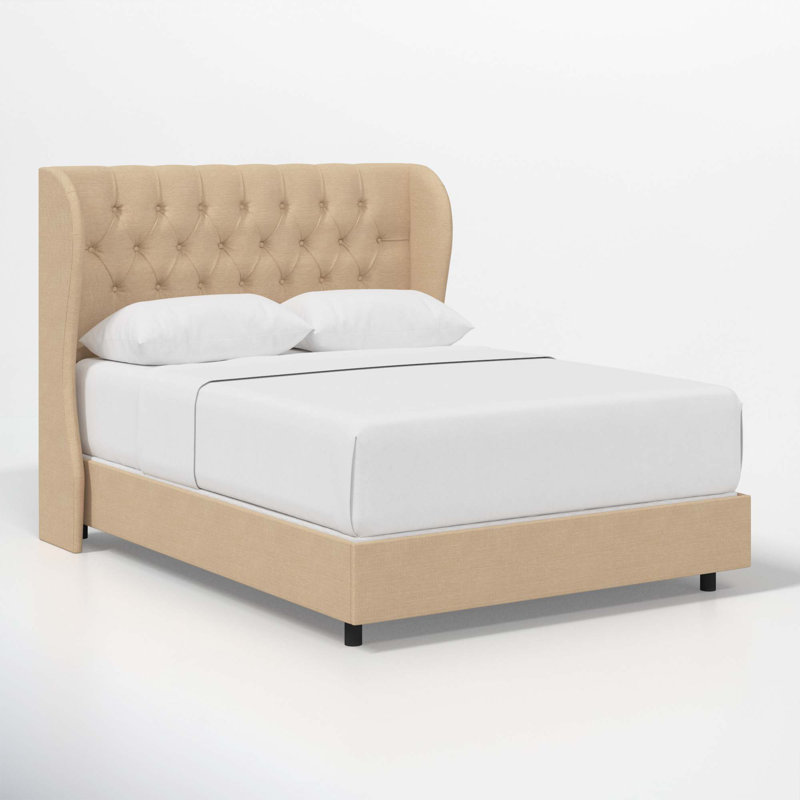 Tomey Upholstered Wingback Bed, Queen, Shantung Khaki