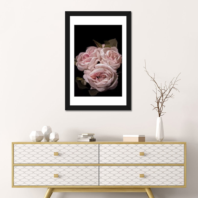 «Antique Rose», impression sur toile, H 32 po x l 24 po x P 1 po, Papier d'art encadré noir, Blanc