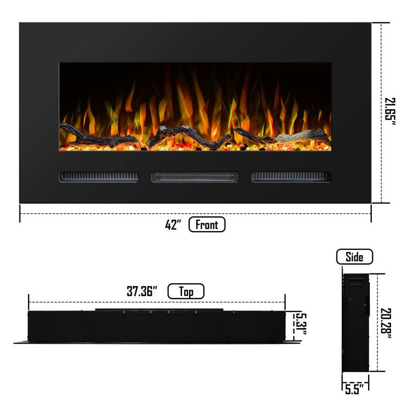 Aarryn Symple Stuff Black Electric Fireplace Insert, 21.65" H x 42" W x 5.5" D