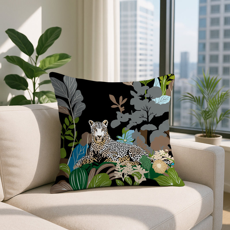 Oreiller carré réversible intérieur / extérieur Tai Leopard, Gris, Carré 16 po