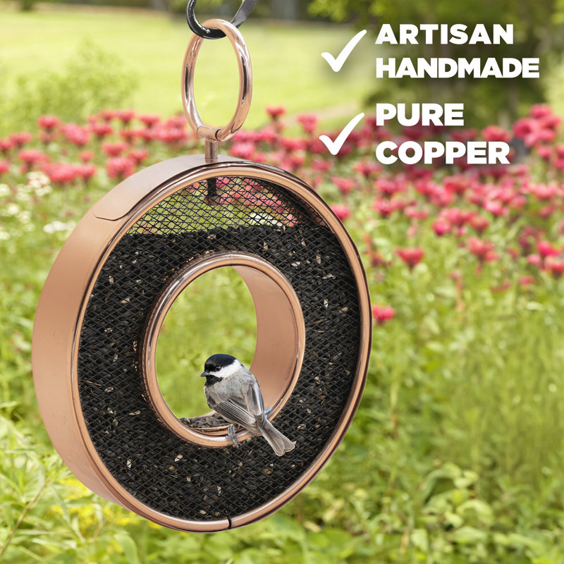 Copper and Black Hanging Circular Bird Feeder with Mesh