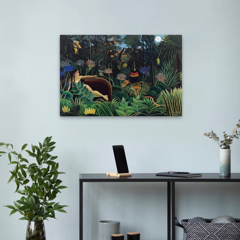 Le rêve - scène de jungle tropicale, femme exotique, art, H 16 po x l 24 po