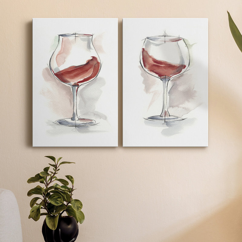 " Wine Glass Study III " 2 - Pieces Painting Print, 27" H x 16" W x 1" D