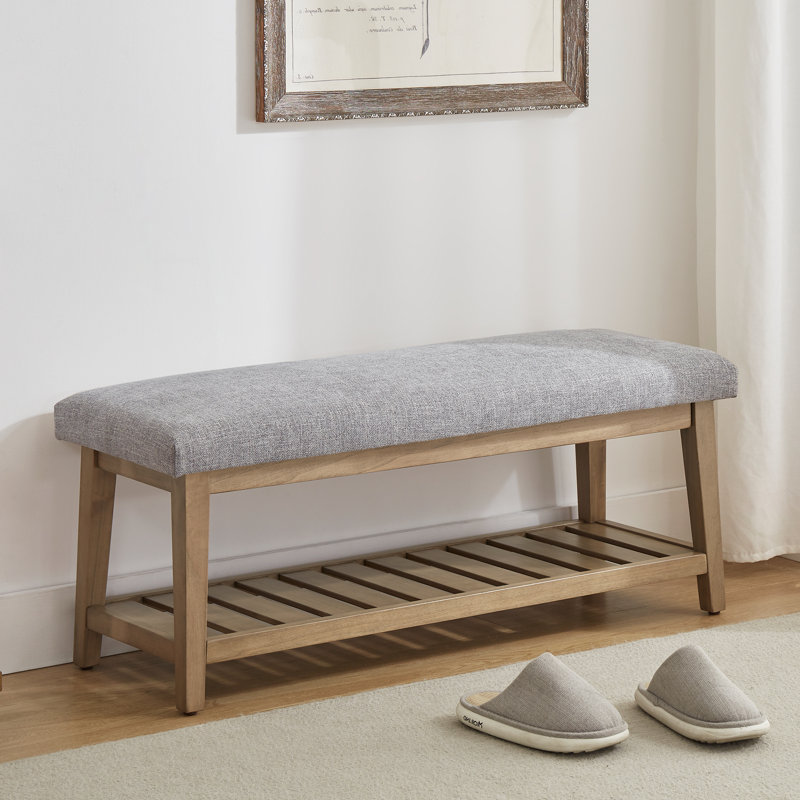 Polyester Upholstered Storage Bench, Grey