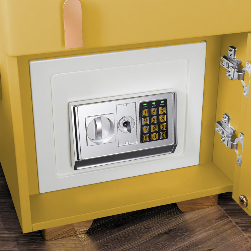 Digiorgio Nightstand With Safe Box And Led Lights And Wireless Charge And Bluetooth Speaker, Yellow