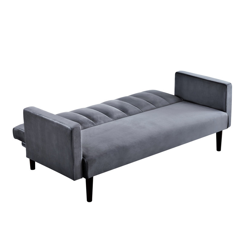 Canapé-lit convertible 1 place en futon de 183 cm (72 po) avec cadre en bois massif, capitonnage à canaux, gain de place, revêtement en velours doux au toucher, idéal pour les dortoirs.