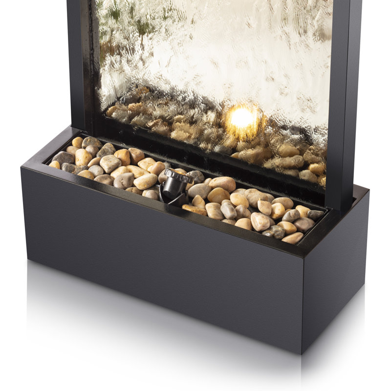 Fontaine de sol en cascade à miroir 72 "avec lumières DEL et pierres, argent, Argent, H 72 po x l 24 po x P 10 po