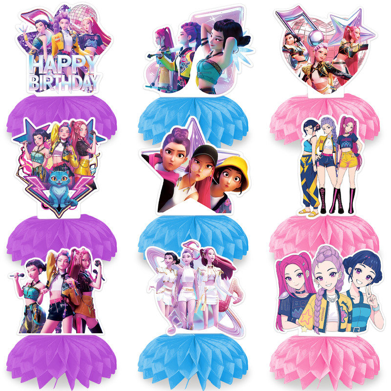 9 pièces de décorations d'anniversaire KPOP Demon Hunters Honeycomb