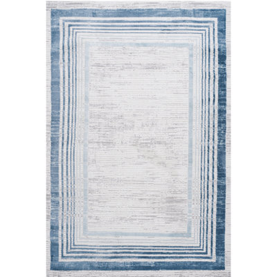 Tapis 6 x 9 avec bordure bleue / pour animaux de compagnie, pour le bureau personnel, la chambre à coucher, le salon en bleu / la salle à manger, le bureau