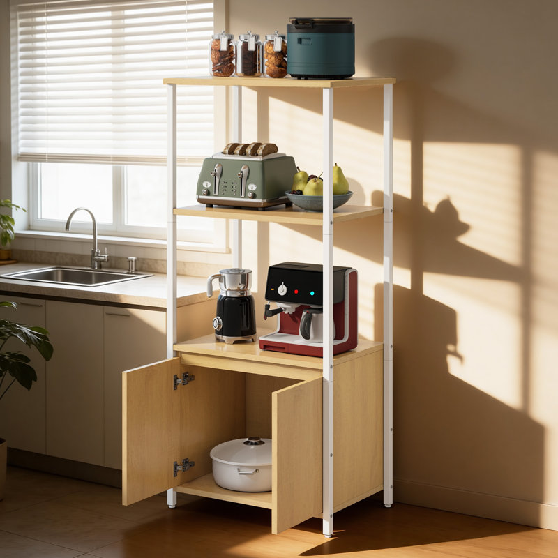  60cm W Metal Standard Baker's Rack With Shelves and Cabinet