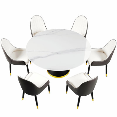 Ensemble de salle à manger moderne à 6 personnes avec base en piédestal Benedic