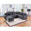 Canapé modulaire en chenille de 115 po de largeur gris avec dossier réglable, ports de charge, poches, capitonnage, repose-pieds avec rangement, coussins décoratifs