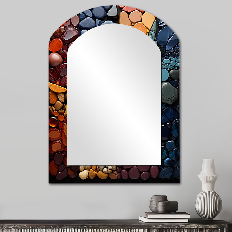 Spiritual Stones Of Harmony II - Spiritual Stone Arch Unique Wall Mirror Decor, Traditional Asymmetrical Large Mirror, Printed Metal Art