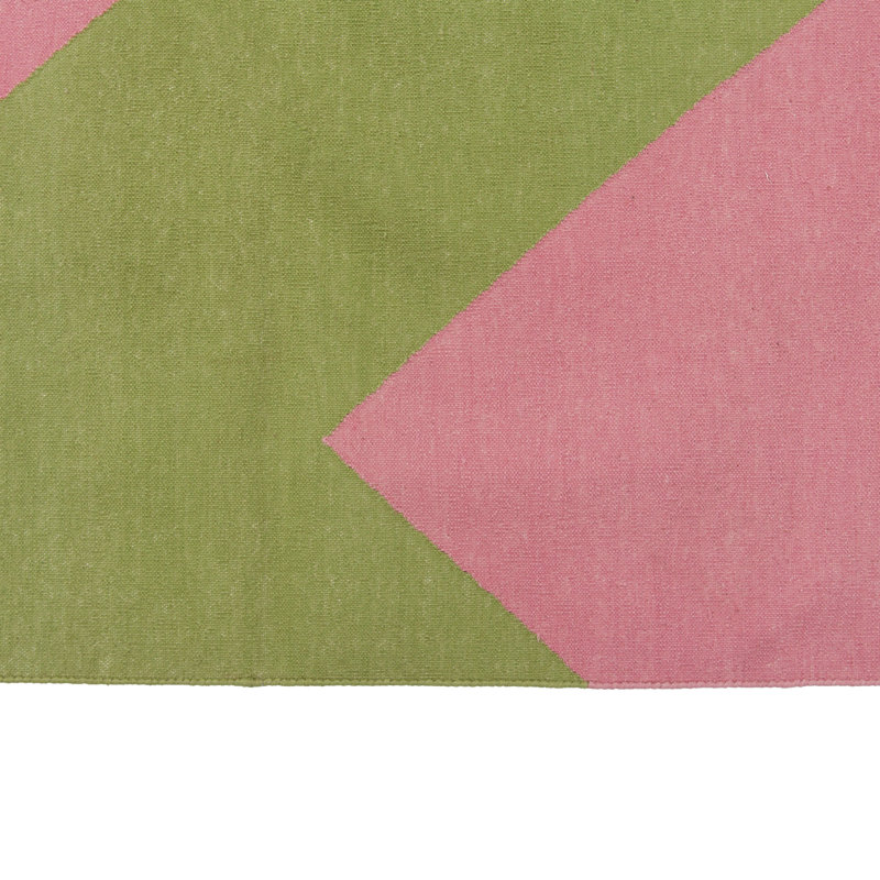 Pink & Green Chevron Dhurrie Cotton Rug - 8'10" x 11'10"