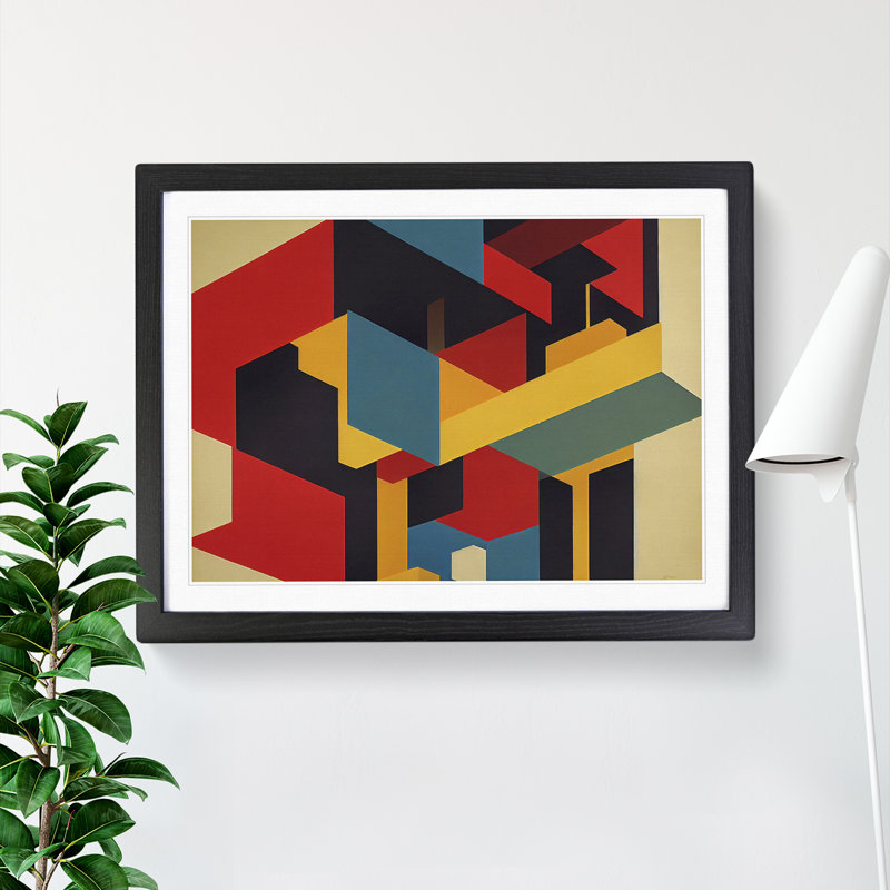 XH1022-8674X Suprematism Abstract Art Vol.5 - Single Picture Frame Painting, 34cm H x 46cm W x 2cm D, Black