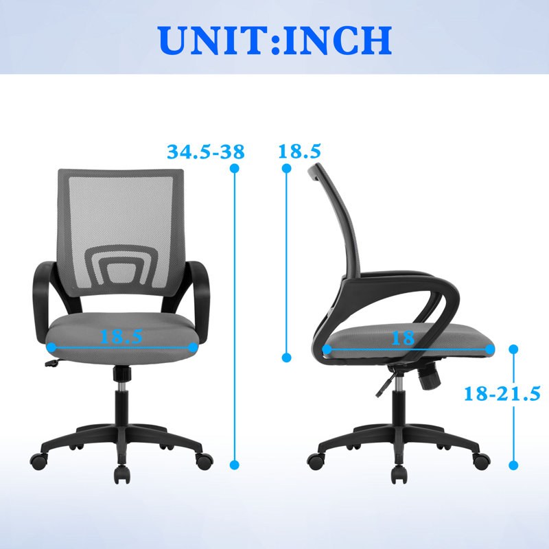 Chaise de bureau Fauteuil de bureau ergonomique en maille à hauteur réglable, Gris