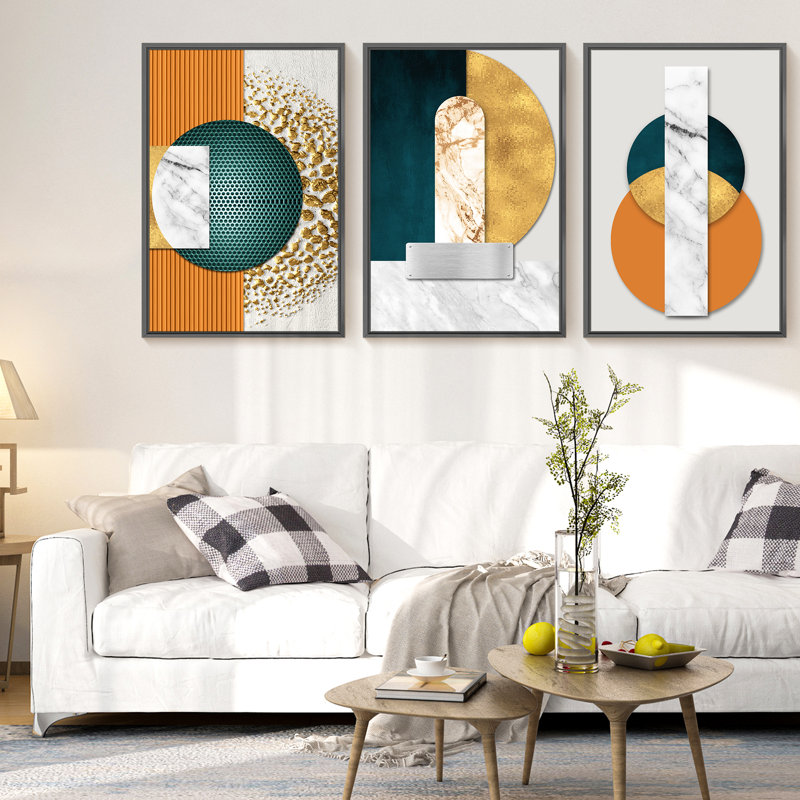 Framed Abstract Modern Wall Art by HZLJ - 3 Piece Picture Frame Print Set on Canvas, Black, 16" H x 36" W x 1.5" D