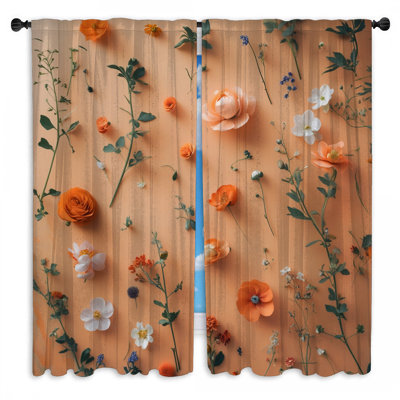 Arrangement floral orange et rideaux obscurcissant - 2 panneaux
