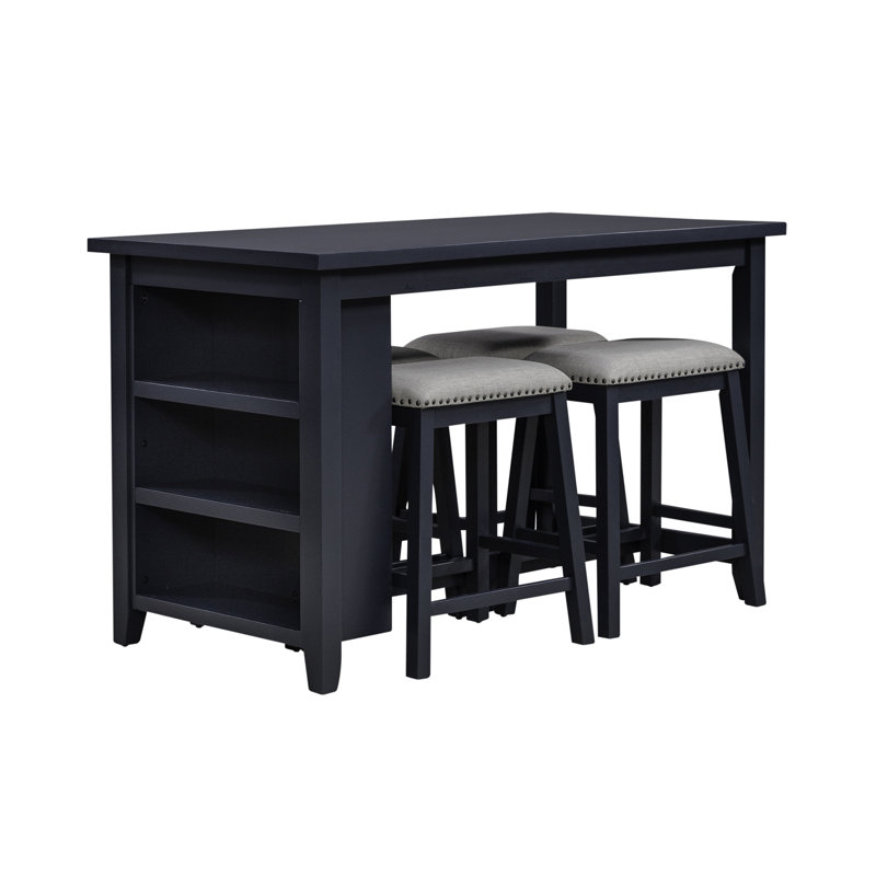 Latour Counter Height Dining Table Set with Upholstered Stools, Navy, 5 Piece