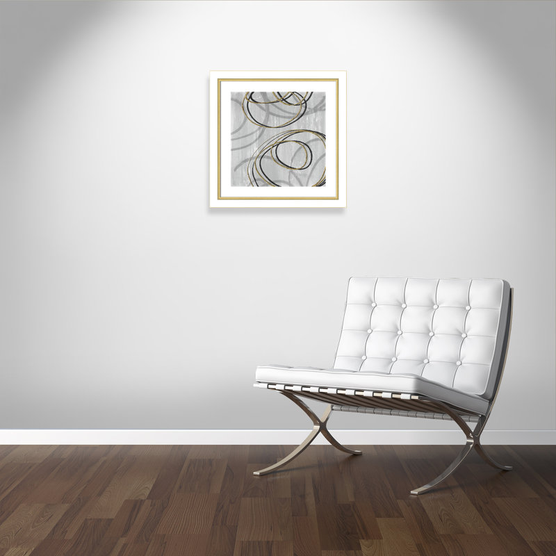 Éléments en mouvement - impression encadrée, H 25,75 po x l 25,75 po x P 1,13 po, Blanc/doré