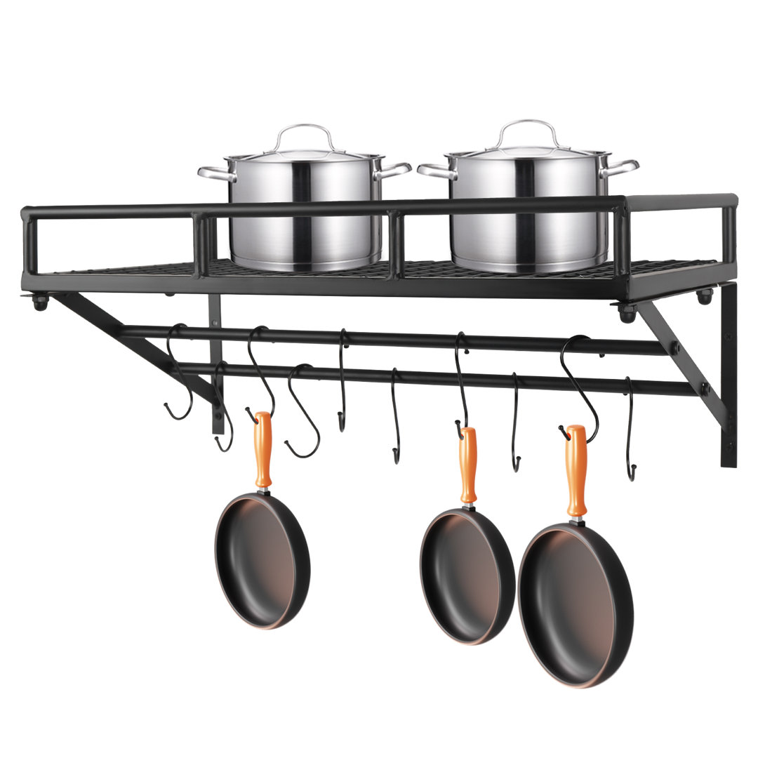 24 Inch Wall Mounted Pot Rack Wall Storage Shelf for Kitchen Prep & Savour