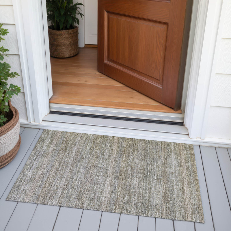 Machine Washable Indoor/Outdoor Xhevrie Khaki Rug, Rectangle 1'8" x 2'6"
